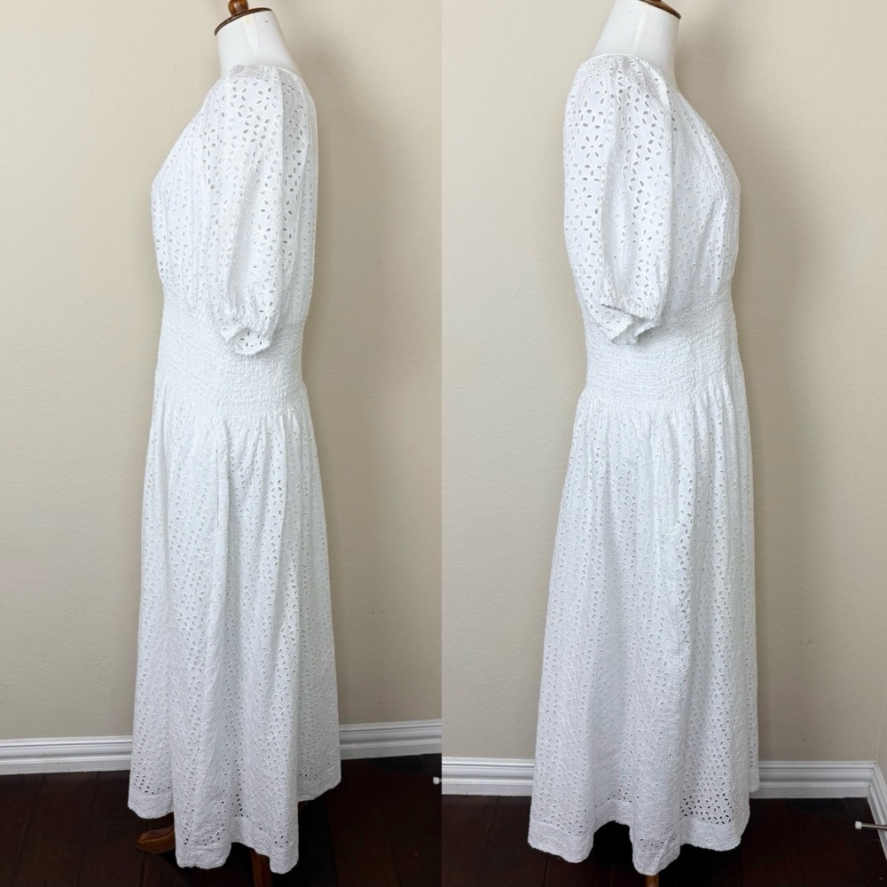 J. Crew Provence Smocked-Waist Midi Dress in Eyelet, White - Picture 7 of 13